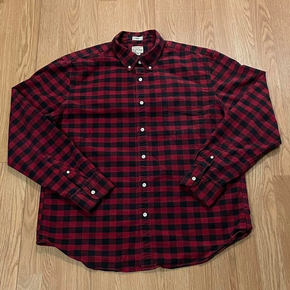J.Crew Men’s XL Slim Long Sleeve Button Down Shirt Buffalo Red Black Plaid